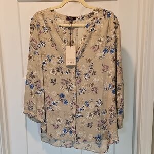 NYDJ Beige Floral Pintuck Blouse XL NWT